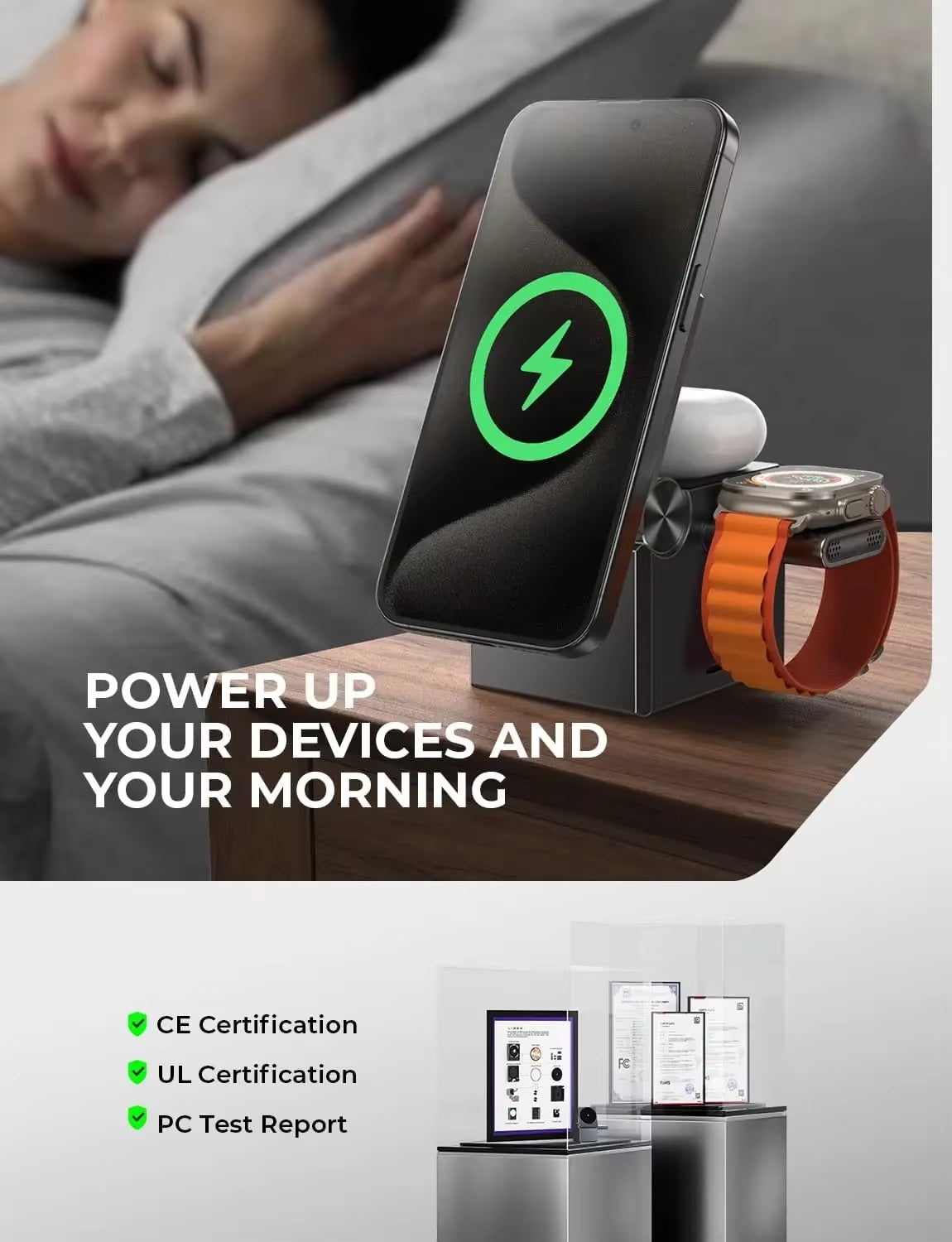 LISEN 3 in 1 Charging Station Cube for Multiple Devices Apple Fortravel Charger for Iphone 15 Pro Max Airpods Apple Watch