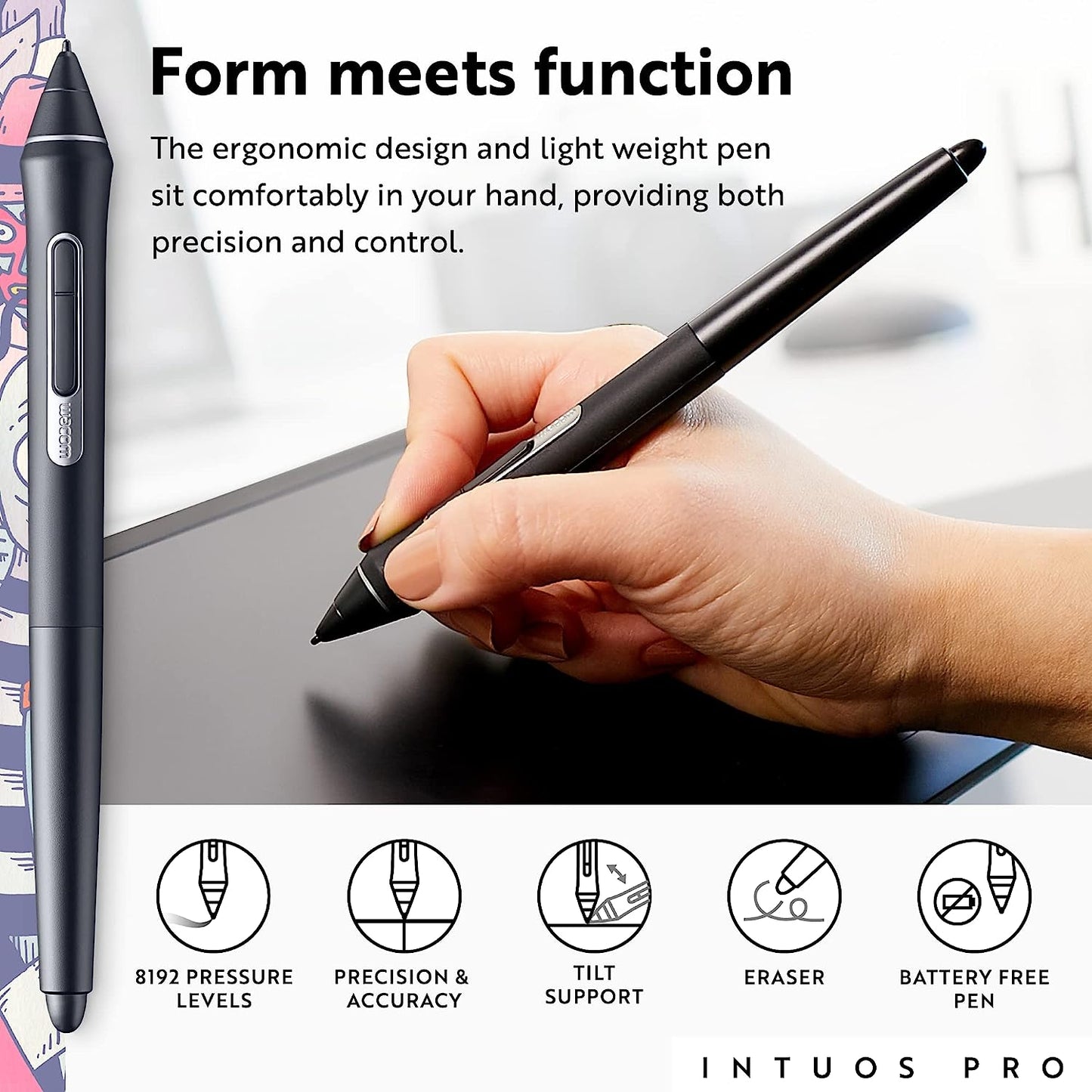 Intuos Pro Medium Bluetooth Graphics Drawing Tablet, 8 Customizable Expresskeys, 8192 Pressure Sensitive Pro Pen 2 Included, Compatible with Mac OS and Windows