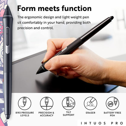 Intuos Pro Medium Bluetooth Graphics Drawing Tablet, 8 Customizable Expresskeys, 8192 Pressure Sensitive Pro Pen 2 Included, Compatible with Mac OS and Windows